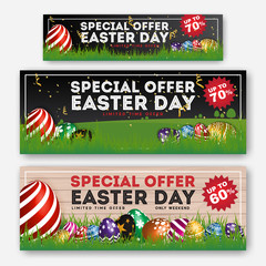 Set of Easter Sale Special Discount Web Banner. Season Greeting Background Template. Vector illustration