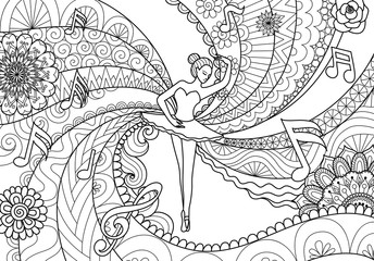 Line art design of Ballet dancer for adult coloring book for anti stress .Stock vector