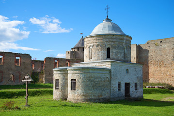 St. Nicholas Church close up in the sunny September afternoon. Ivangorod fortress, Russia