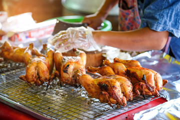 Roasted chicken with local processes in the market.