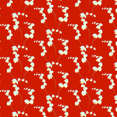 орнамент с ландышами на красном фоне, векторная иллюстрация