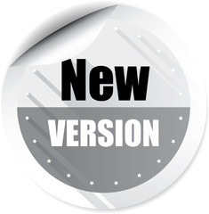 New version gray colorful label, sticker, sign, icon and stamp with crown on white background.