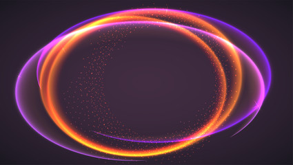 Abstract ring background with luminous swirling sparkle. Glowing spiral. Shine round frame tunnel with circles light effect. Cover for your presentation and design with space for your message.