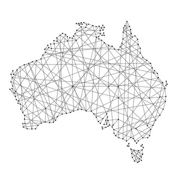 Map of Australia from polygonal black lines and dots of vector illustration