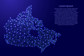 Map of Canada from polygonal blue lines and glowing stars vector illustration