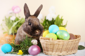 Fototapeta na wymiar Easter bunny and Easter eggs