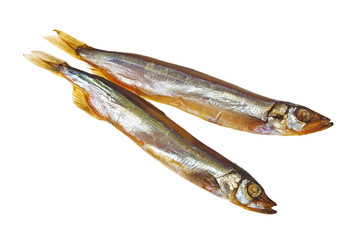 Smoked fishes on a white background