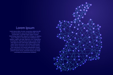 Map of Ireland from polygonal blue lines and glowing stars vector illustration
