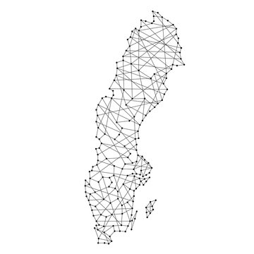 Map of Sweden from polygonal black lines and dots of vector illustration
