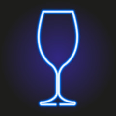 Wine glass glowing blue neon of vector illustration