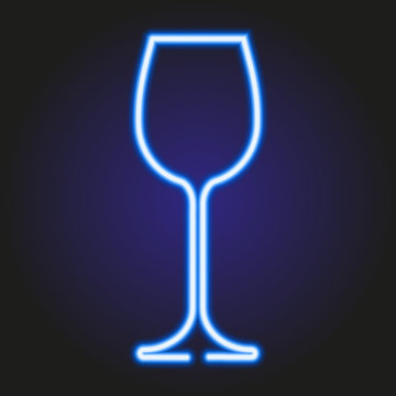 Wine glass glowing blue neon of vector illustration
