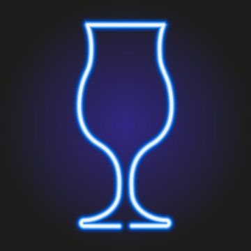 Cocktail glass glowing blue neon of vector illustration