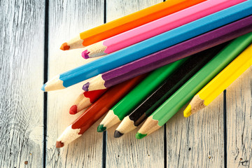 Palette of colorful pencils