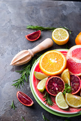 Sliced citrus fruit on the plate.