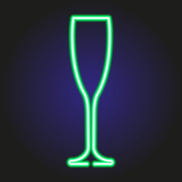 glass of champagne glowing green neon of vector illustration