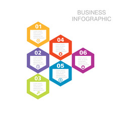 Business infographic hexagon, flat design, on white background
