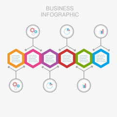 Business infographic hexagon, flat design, on white background