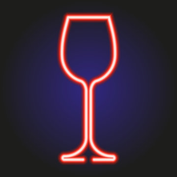 Wine glass glowing red neon of vector illustration