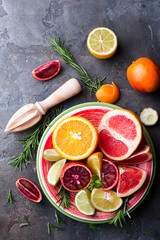 Sliced citrus fruit on the plate.