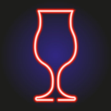 Cocktail glass glowing red neon of vector illustration