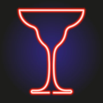 glass of margarita glowing red neon of vector illustration