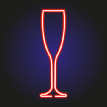 glass of champagne glowing red neon of vector illustration