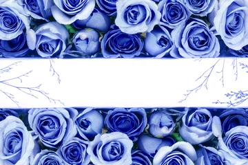 Poster Roses border of Beautiful fresh sweet blue rose for love romantic valentine or wedding background
