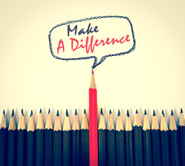 red wooden pencil arrange  with make a difference concept