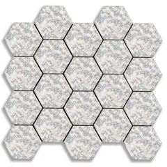 Tapeten Hexagon-Marmorfliese, isoliert auf weißem Hintergrund, abstraktes und digital generiertes Bild erzeugen Distressed-Effekt, Overlay-Distress-Grain-Grafikdesign. © prairat