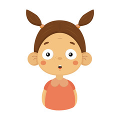 Surprised Little Girl Flat Cartoon Portrait Emoji Icon With Emotional Facial Expression