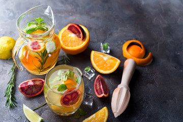 refreshing cocktail with red blood orange,