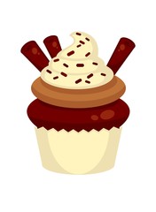 Сupcake with biscuit, chocolate sticks and swirl of butter cream