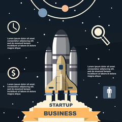 Obraz premium Business infographic, business template, rocket, launch, business steps, flat design