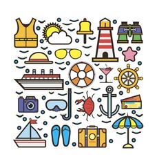 Naklejka premium Cruise marine sketch for holiday colorful vector set