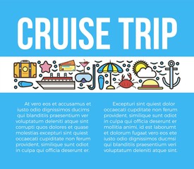 Cruise trip banner with travelling symbols isolated with nautical elements