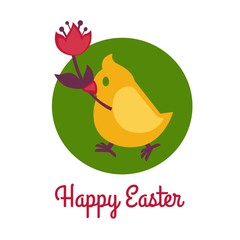 Happy Easter logo template with chicken symbolic sign and inscription