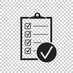 Checklist vector icon. Survey vector illustration in flat design on isolated background.