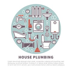 House plumbing round banner for promotion vector illustration