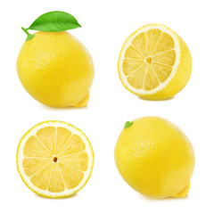 Lemon slices set isolated on white background