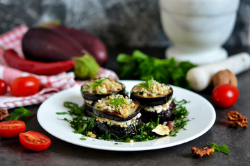 Appetizer of eggplant and nut sauce, cilantro and garlic