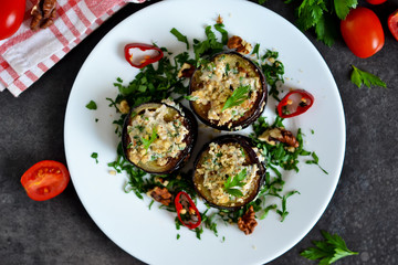 Appetizer of eggplant and nut sauce, cilantro and garlic