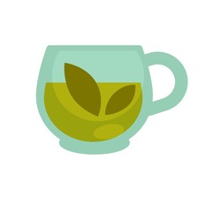 Clear glass cup with brewed green herbal tea isolated on white