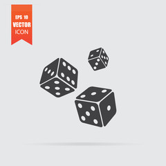 Dice icon in flat style isolated on grey background.