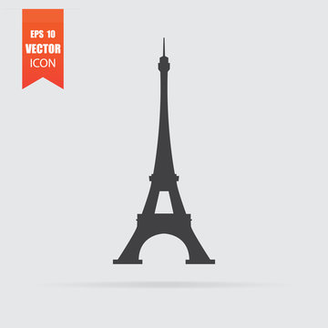 Eiffel tower icon in flat style isolated on grey background.