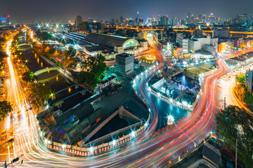 Fototapeta premium Landscape of Bangkok City skyline Hua Lamphong station Bangkok railway