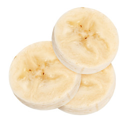Isolated banana slices. Banana slice (cut) isolated on white, with clipping path