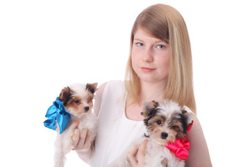 Girl and puppies