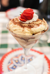 tiramisu dessert with strawberry on top