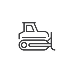 Bulldozer, crawler line icon, outline vector sign, linear style pictogram isolated on white. Symbol, logo illustration. Editable stroke. Pixel perfect