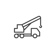 Fototapeta na wymiar Mobile, telescopic truck mounted crane line icon, outline vector sign, linear style pictogram isolated on white. Symbol, logo illustration. Editable stroke. Pixel perfect